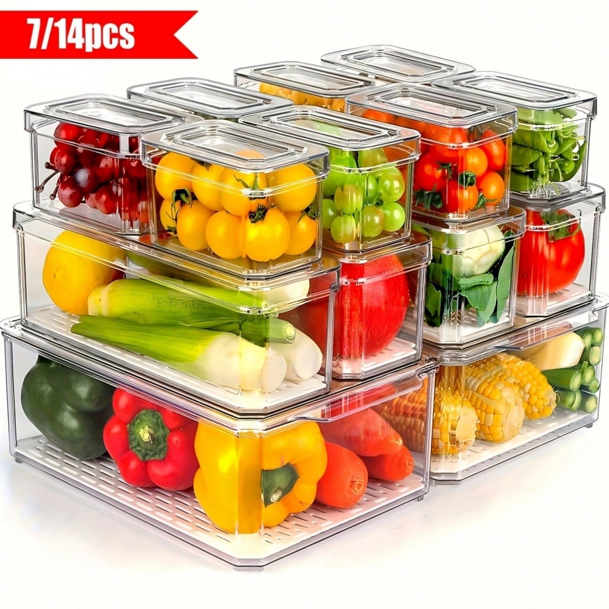 Food Storage Kitchen Cabinet - Paquete de 7/14 contenedores organizadores apilables